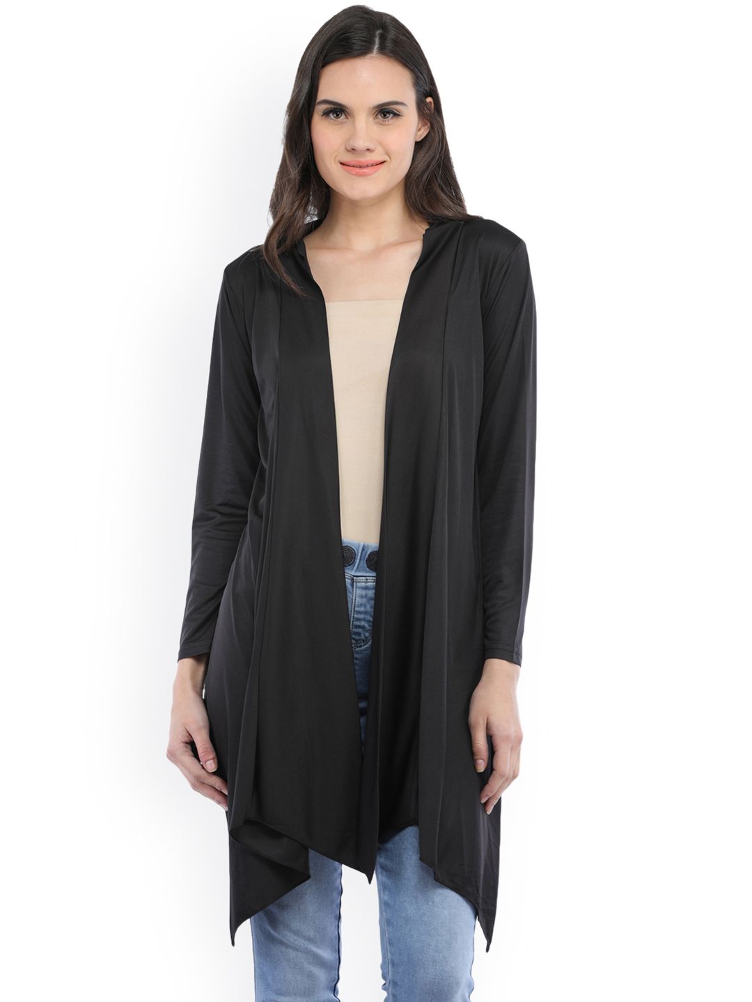 Cottinfab Black Solid Open Front Shrug Price in India