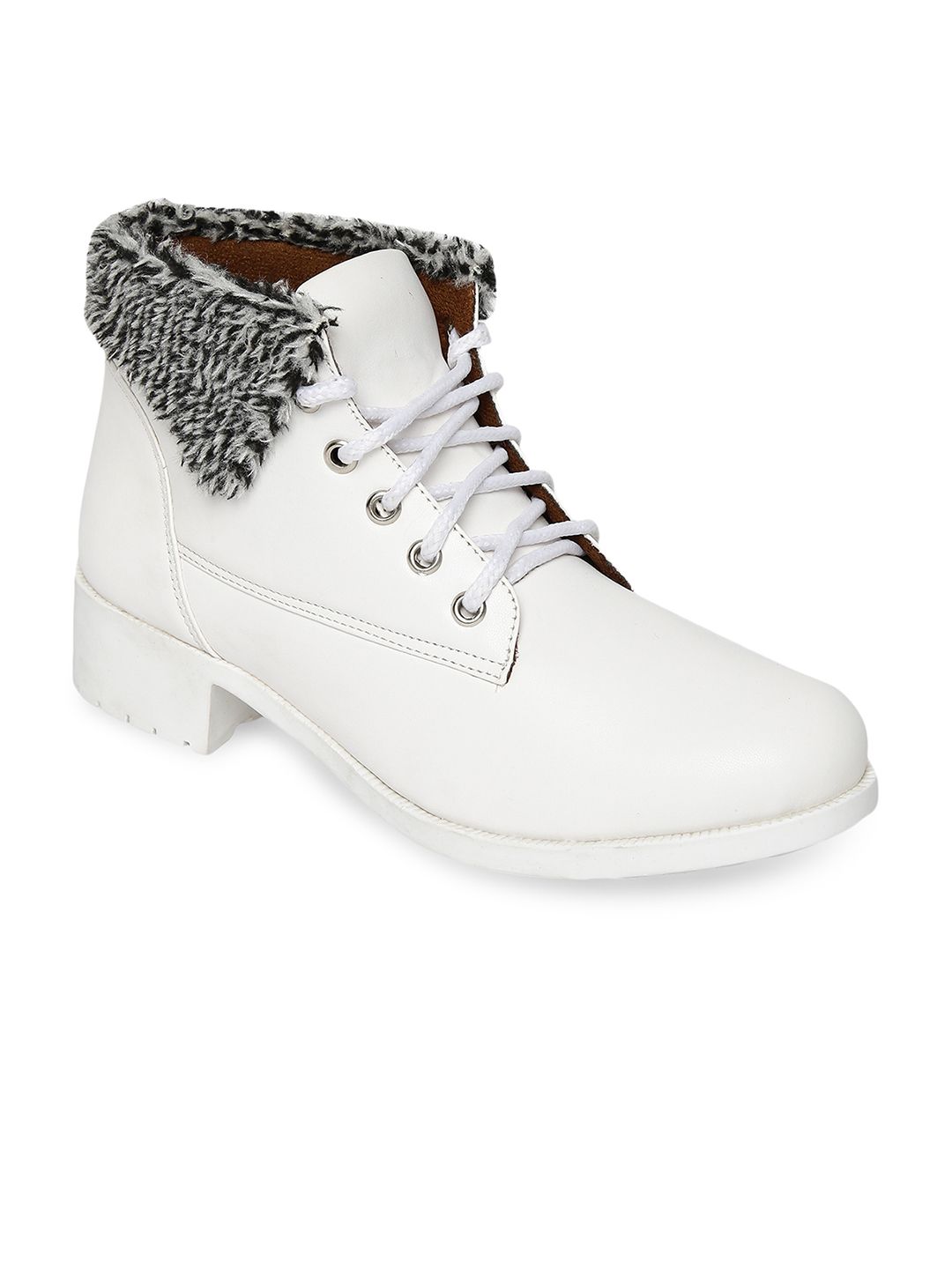 Marc Loire Women White Solid Synthetic Leather Mid-Top Flat Boots Price in India