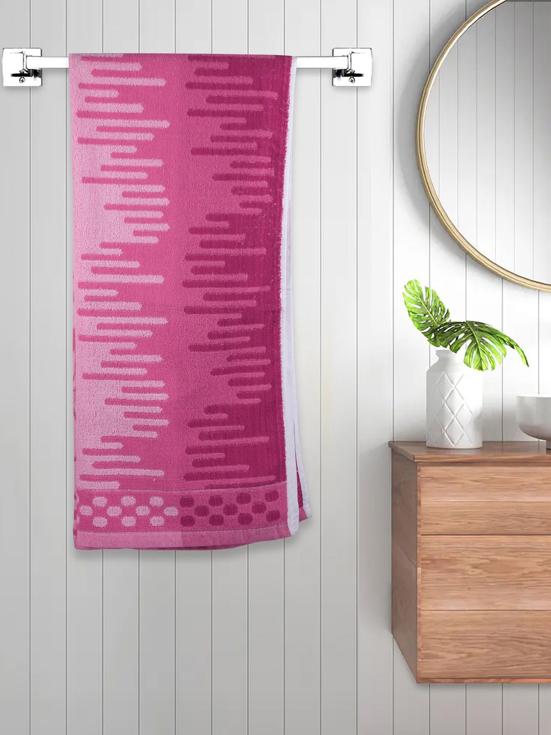 FABINALIV Pink Striped 450 GSM Cotton Bath Towel