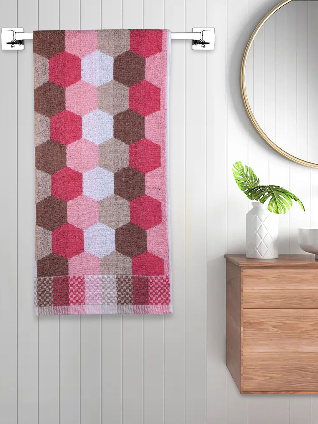 FABINALIV Red & White Striped 450 GSM Cotton Bath Towel