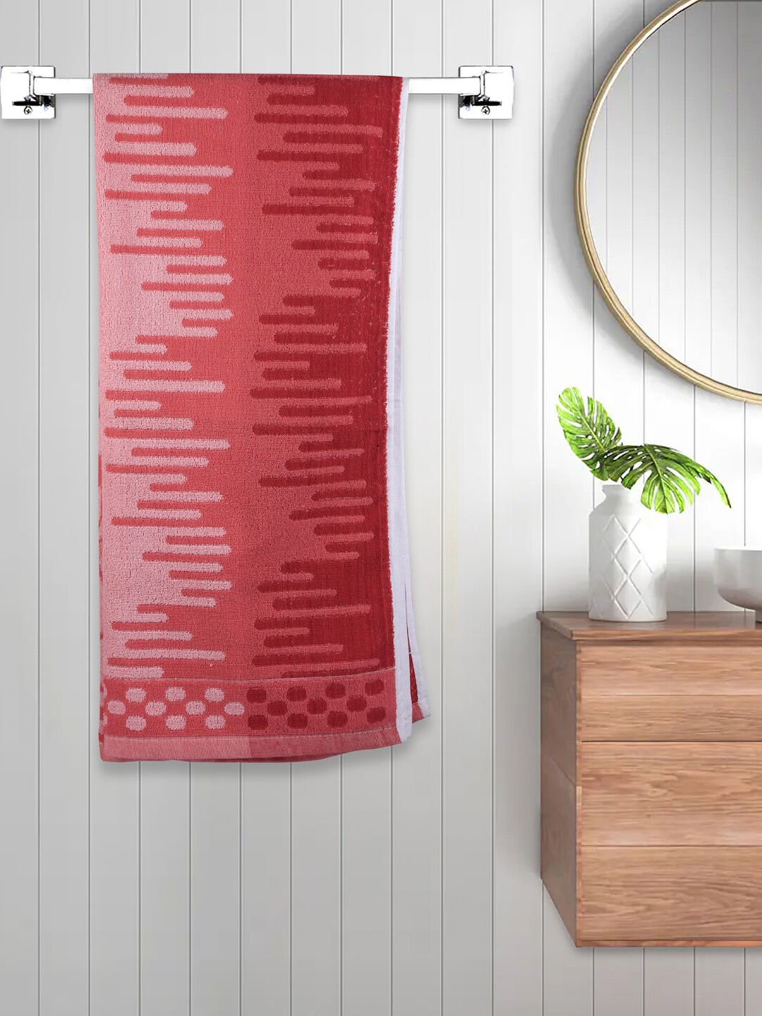 FABINALIV Red Abstract Printed 450 GSM Cotton Bath Towel
