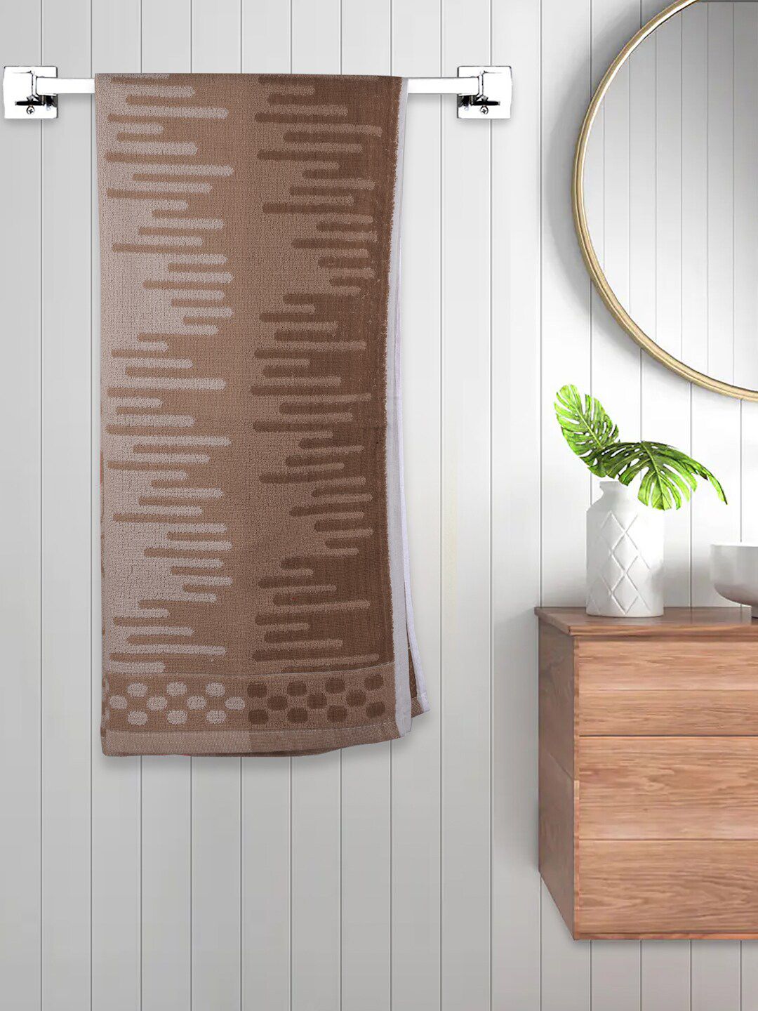 FABINALIV Brown Abstract Printed 450 GSM Cotton Bath Towel