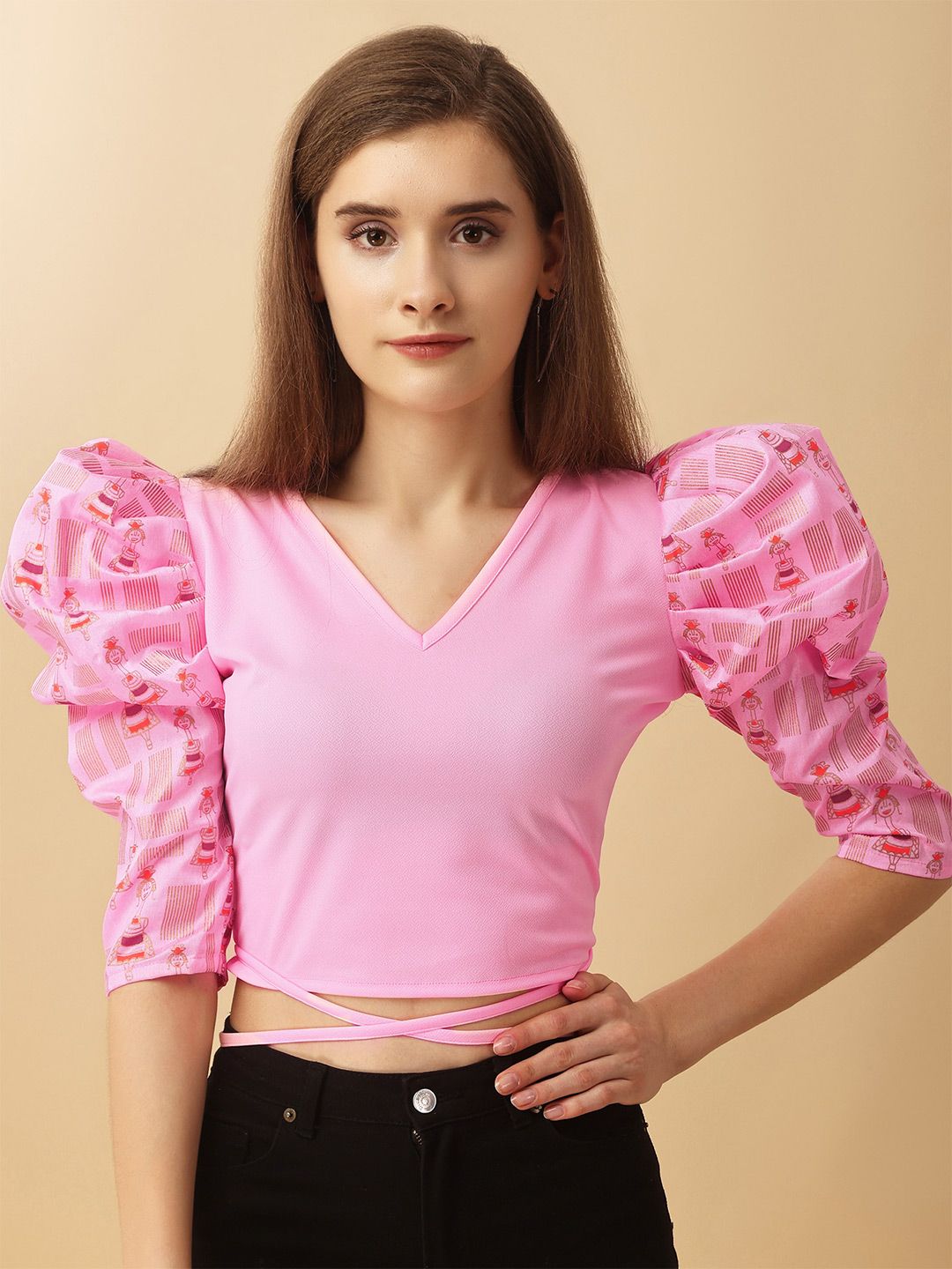 Paralians V-Neck Puff Sleeves Crop Top Price in India