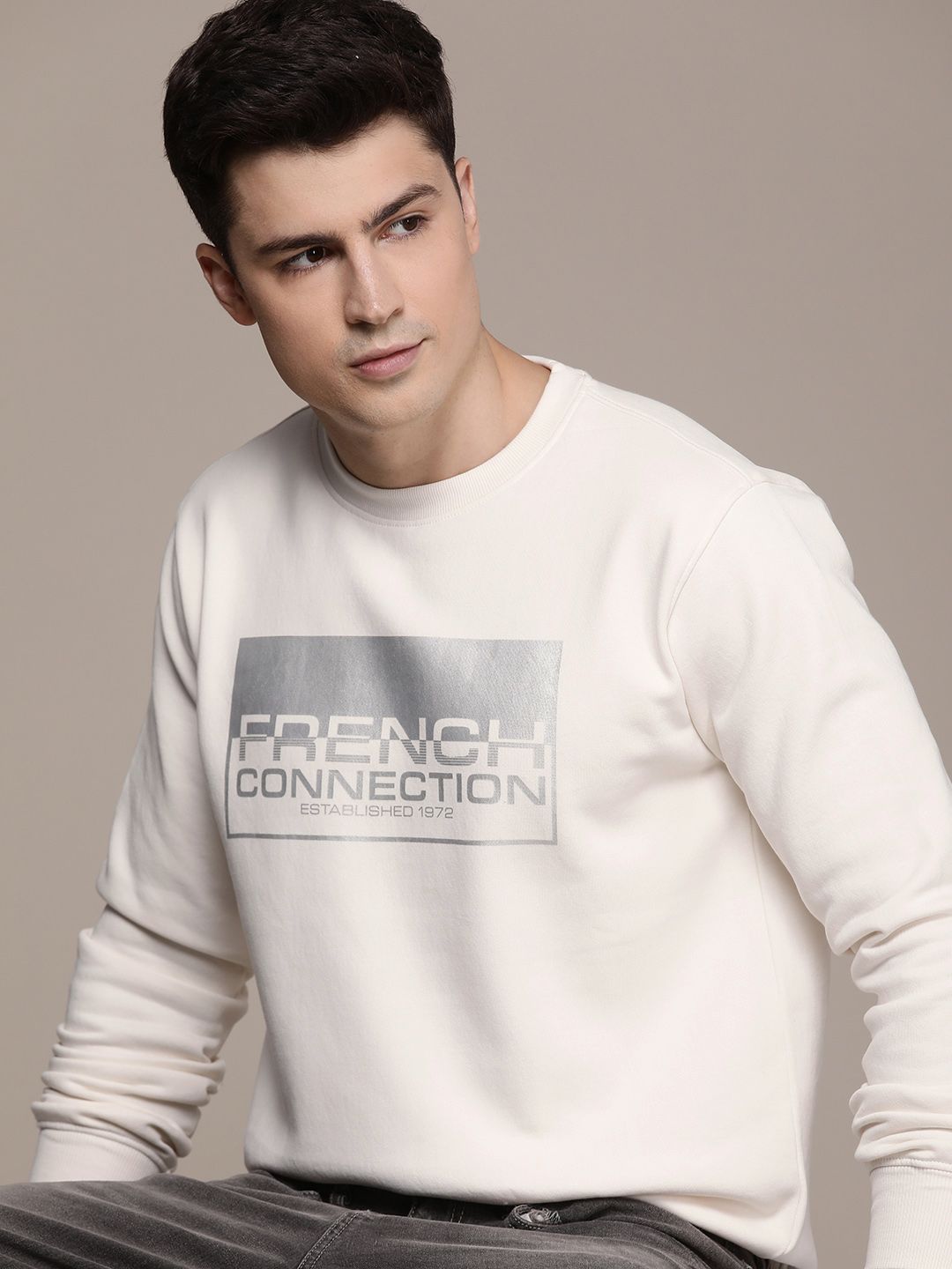 French Connection Brand Logo Printed Pullover Sweatshirt
