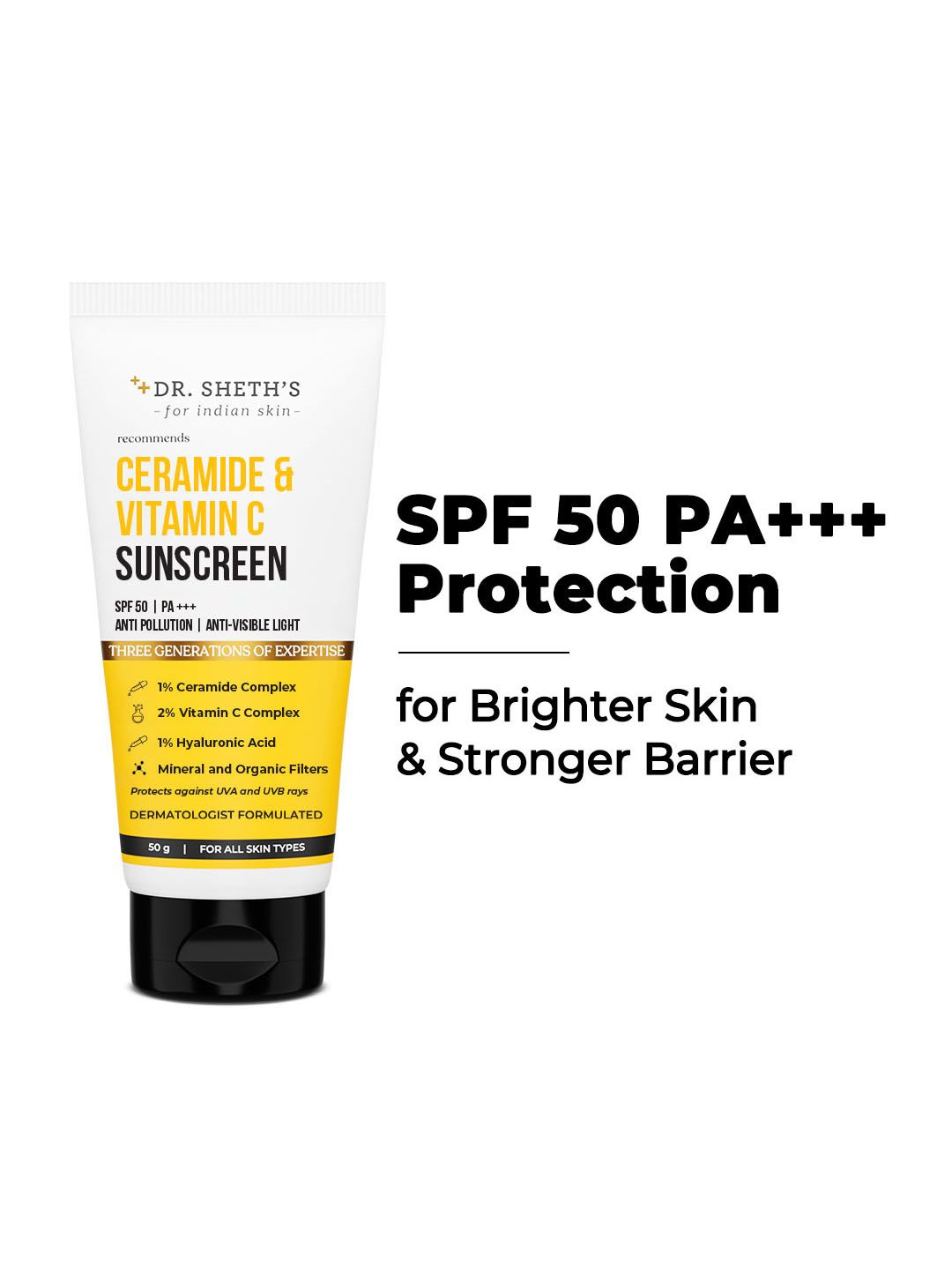 DR. SHETHS Ceramide & Vitamin C SPF 50+ Sunscreen - 50g