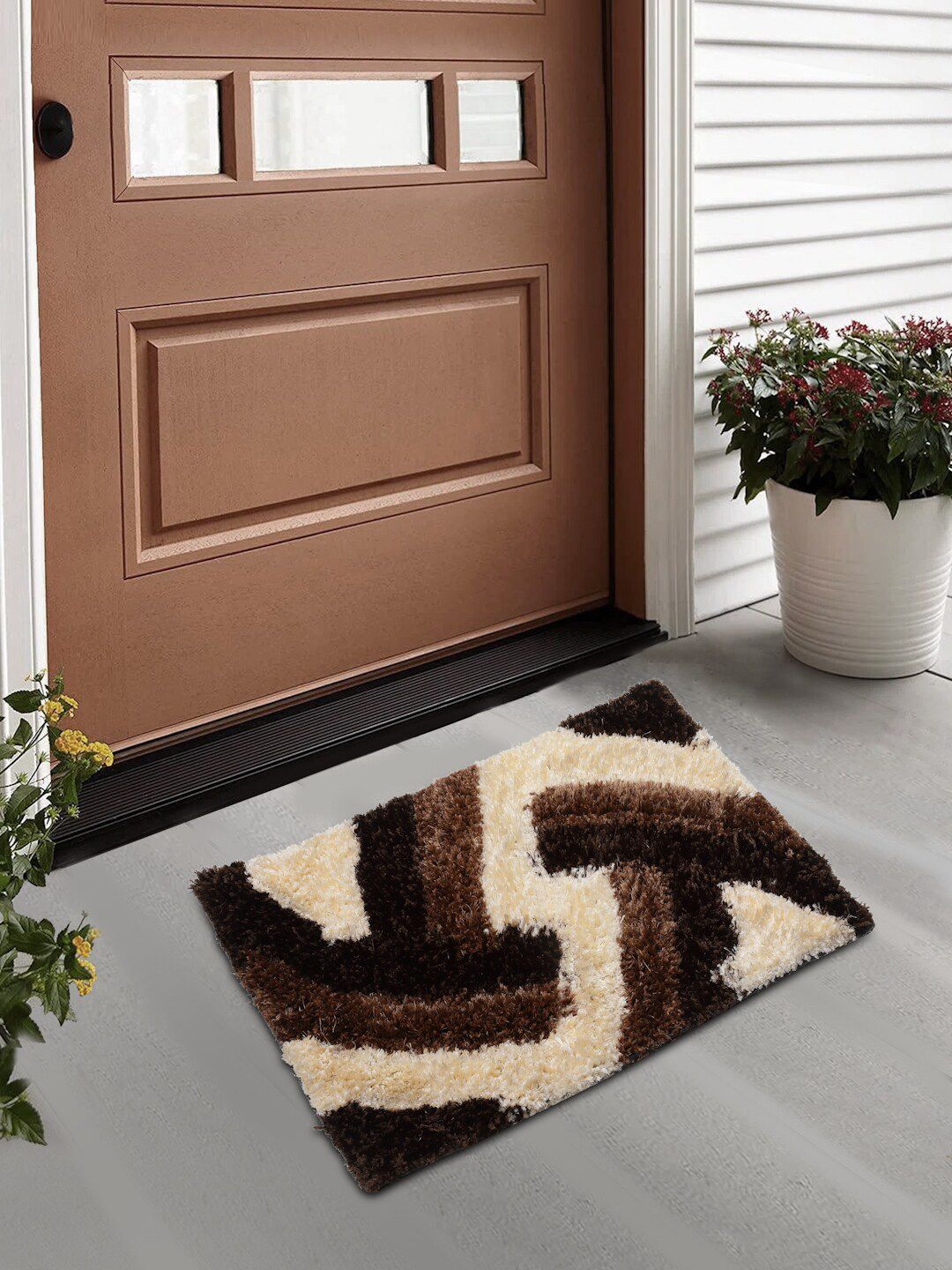 FABINALIV FABINALIV Black Abstract Anti Skid Door Mat