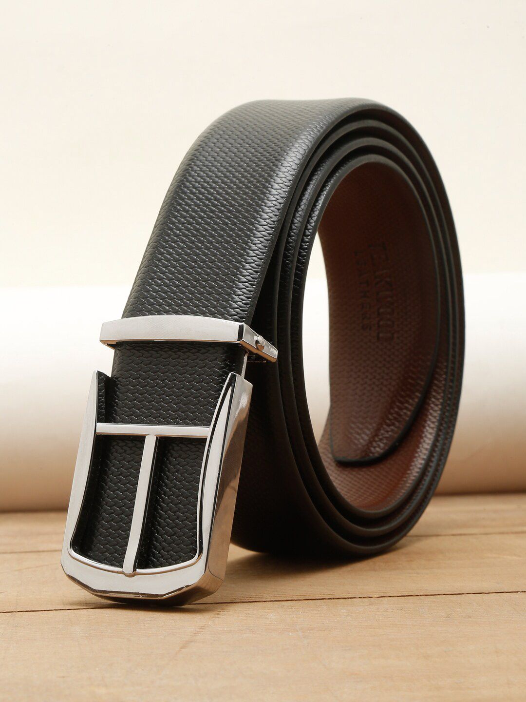 Teakwood Leathers Men Textured Reversible Formal Belt