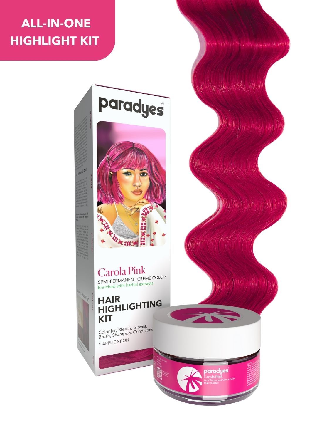Paradyes Semi-Permanent Hair Color Highlighting Kit 100g - Carola Pink