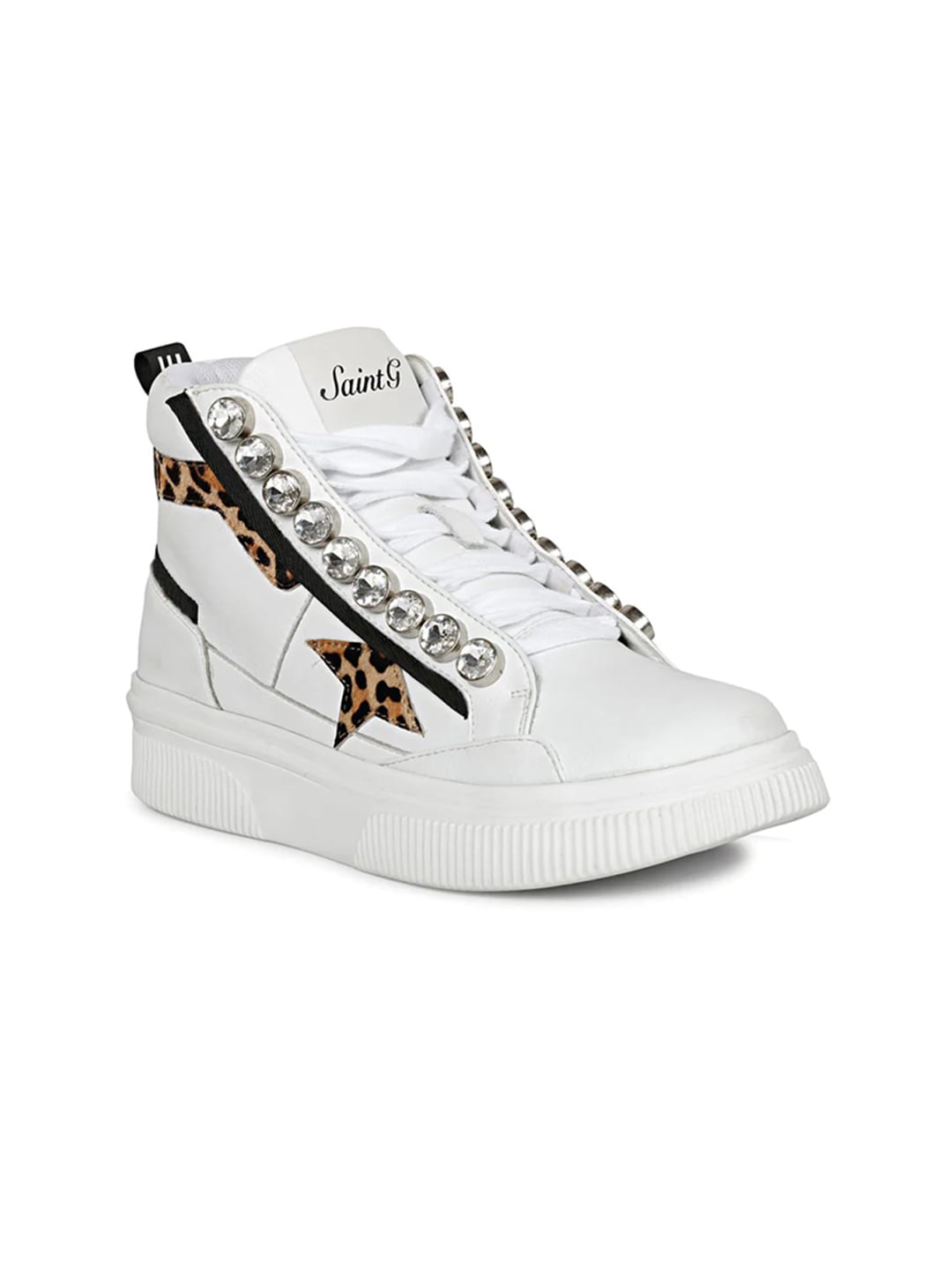 Saint G Women Embellished Leather Mid-Top Sneakers Price in India