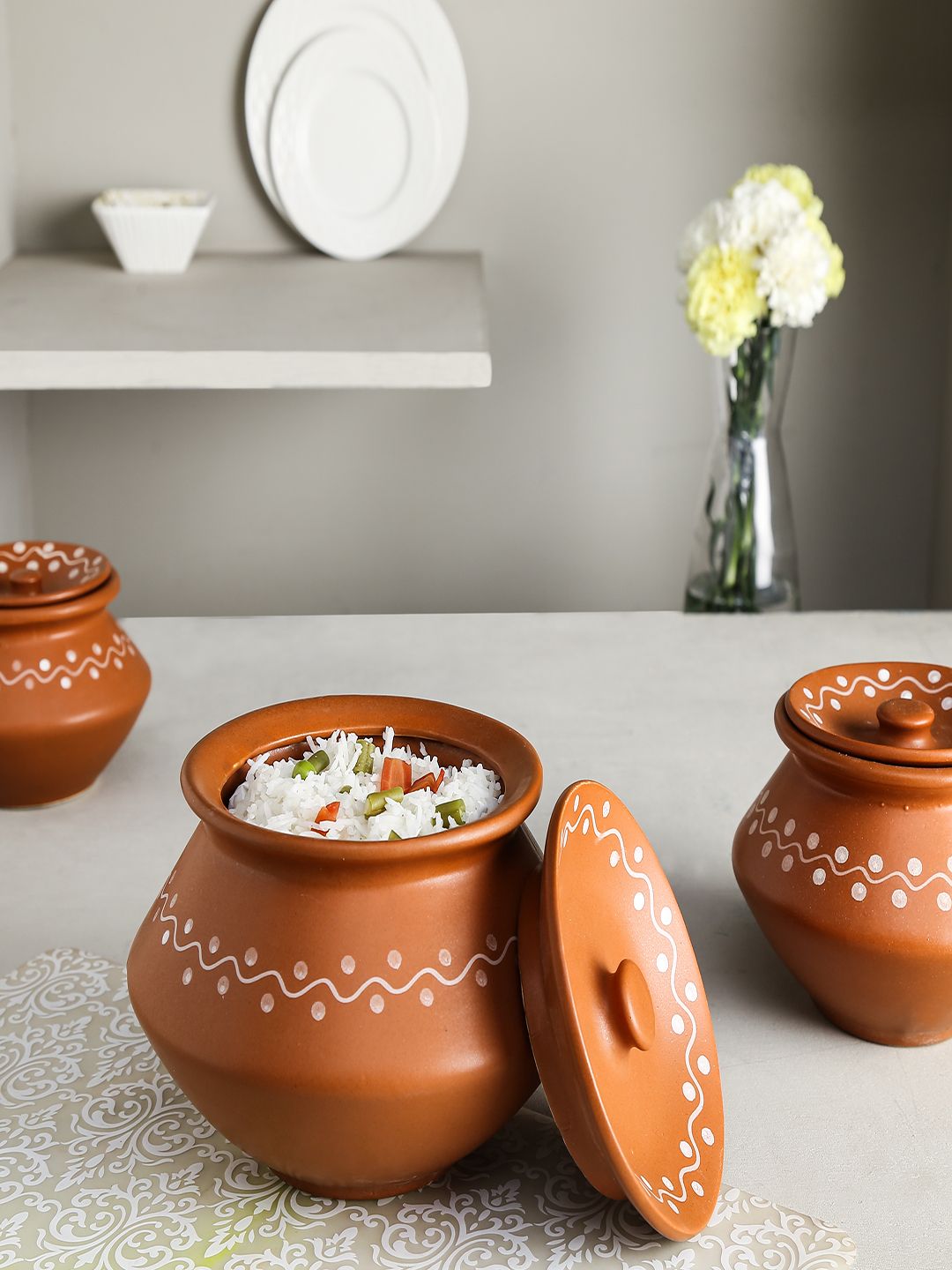Unravel India Brown 3-Pieces Solid Stoneware Bowls Set Price in India
