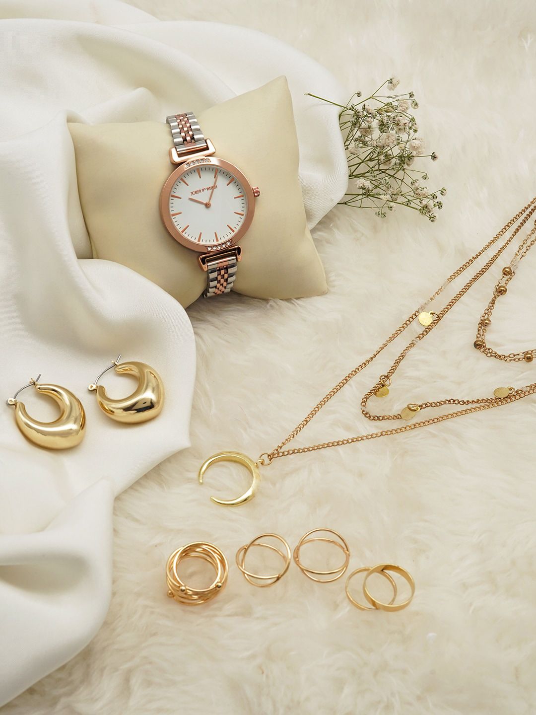 JOKER & WITCH Women Fiesta Love Stack Watch & Gold Plated Jewellery Gift Set JWLS282