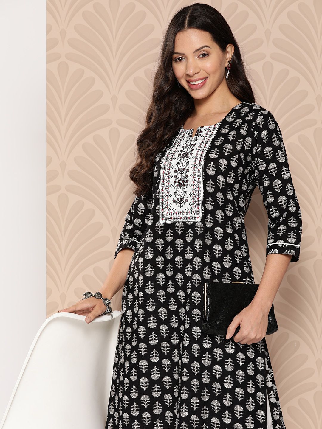 ZOLA Ethnic Motifs Printed Thread Work Pure Cotton Kurta Price in India