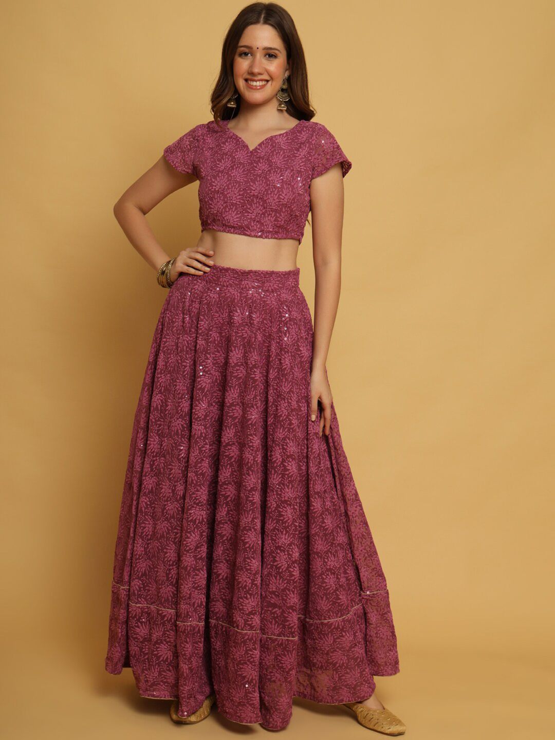 all about you Purple Sequinned Embroidered Ready to Wear Lehenga & Blouse With Dupatta Price in India