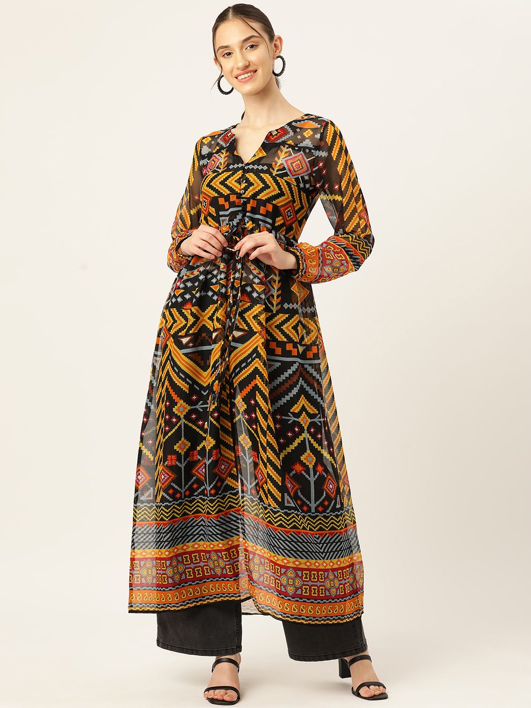 DressBerry Ethnic Motifs Print Puff Sleeve Maxi Longline Top Price in India