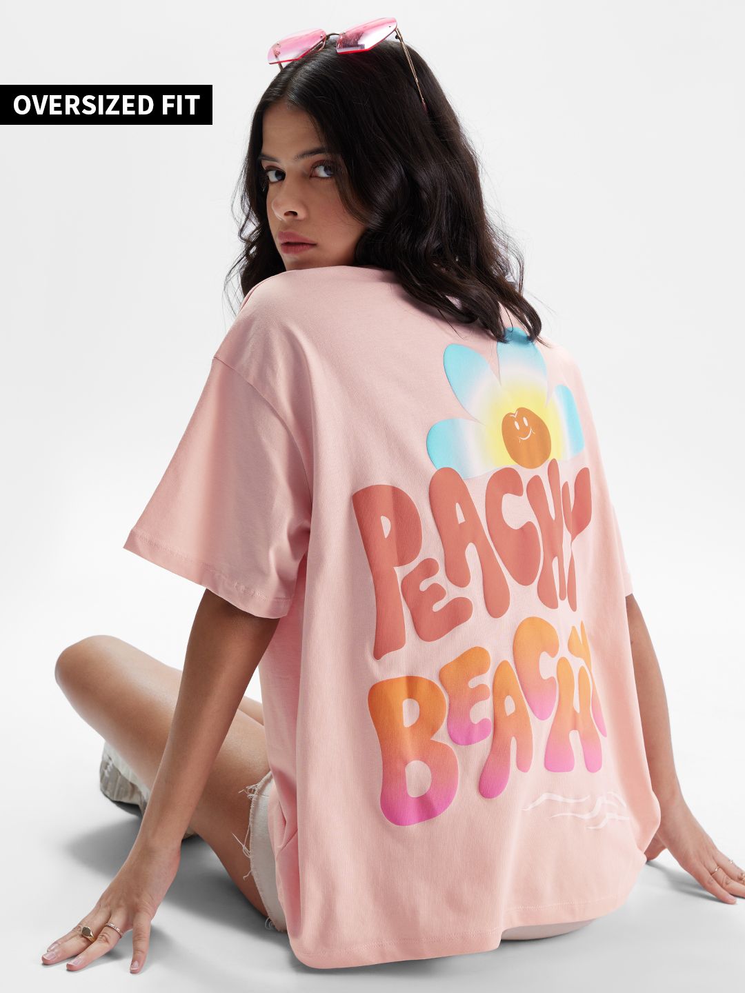 The souled store TSS Originals: Beach Vibes Pink Women Oversized T-Shirts