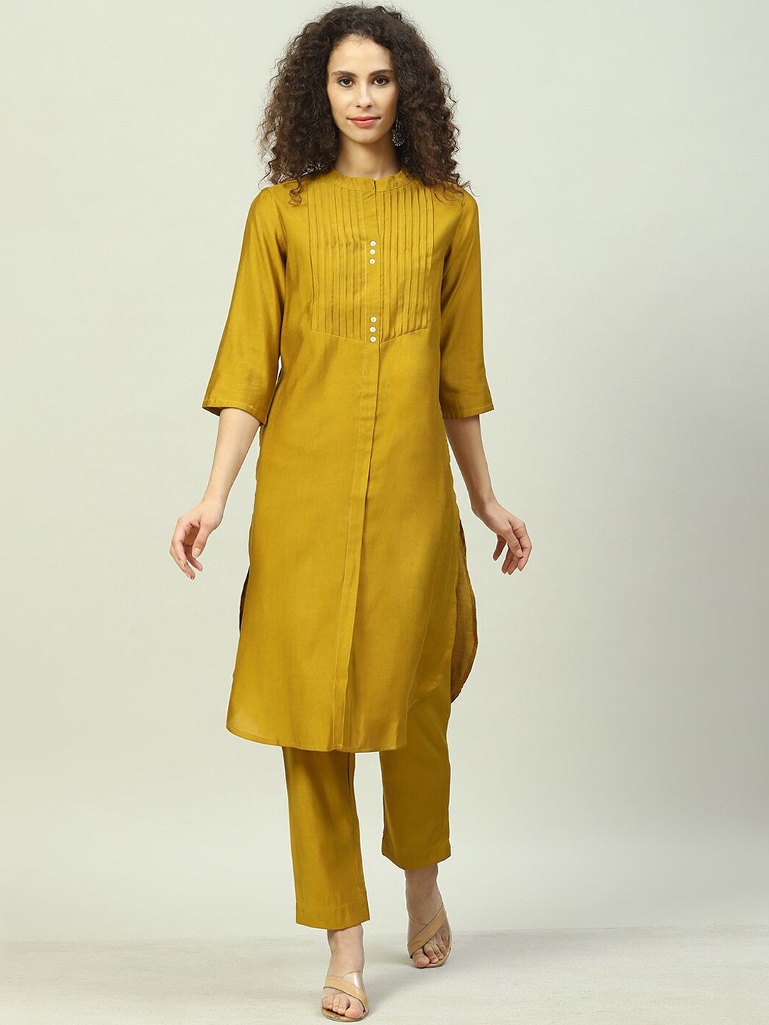 Biba Biba Pleated Kurta With Trousers