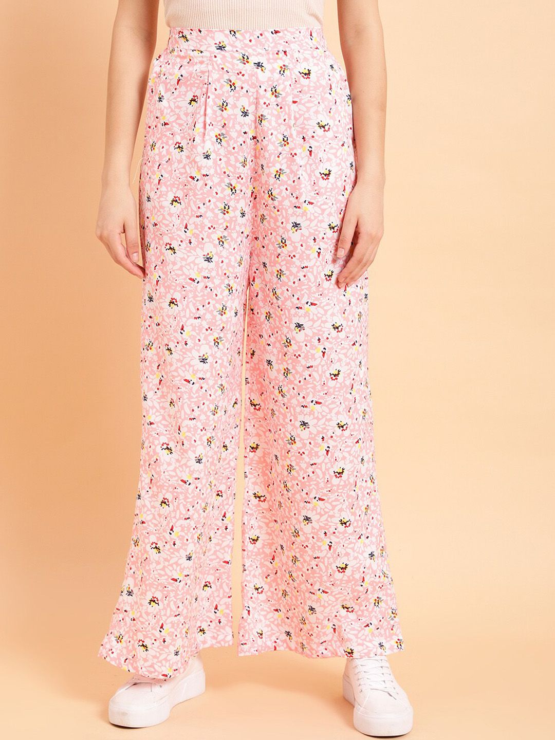 MINT STREET Women Floral Printed Mid Rise Plain Parallel Trousers Price in India
