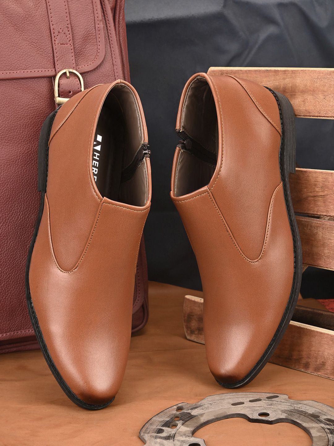 HERE&NOW Men Tan Brown Formal Slip-On Shoes