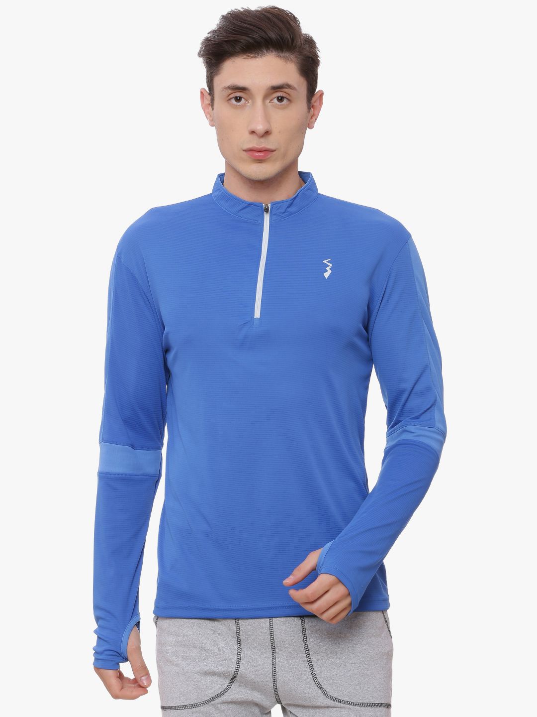 CAHOOT Men Blue Striped Mandarin Collar T-shirt