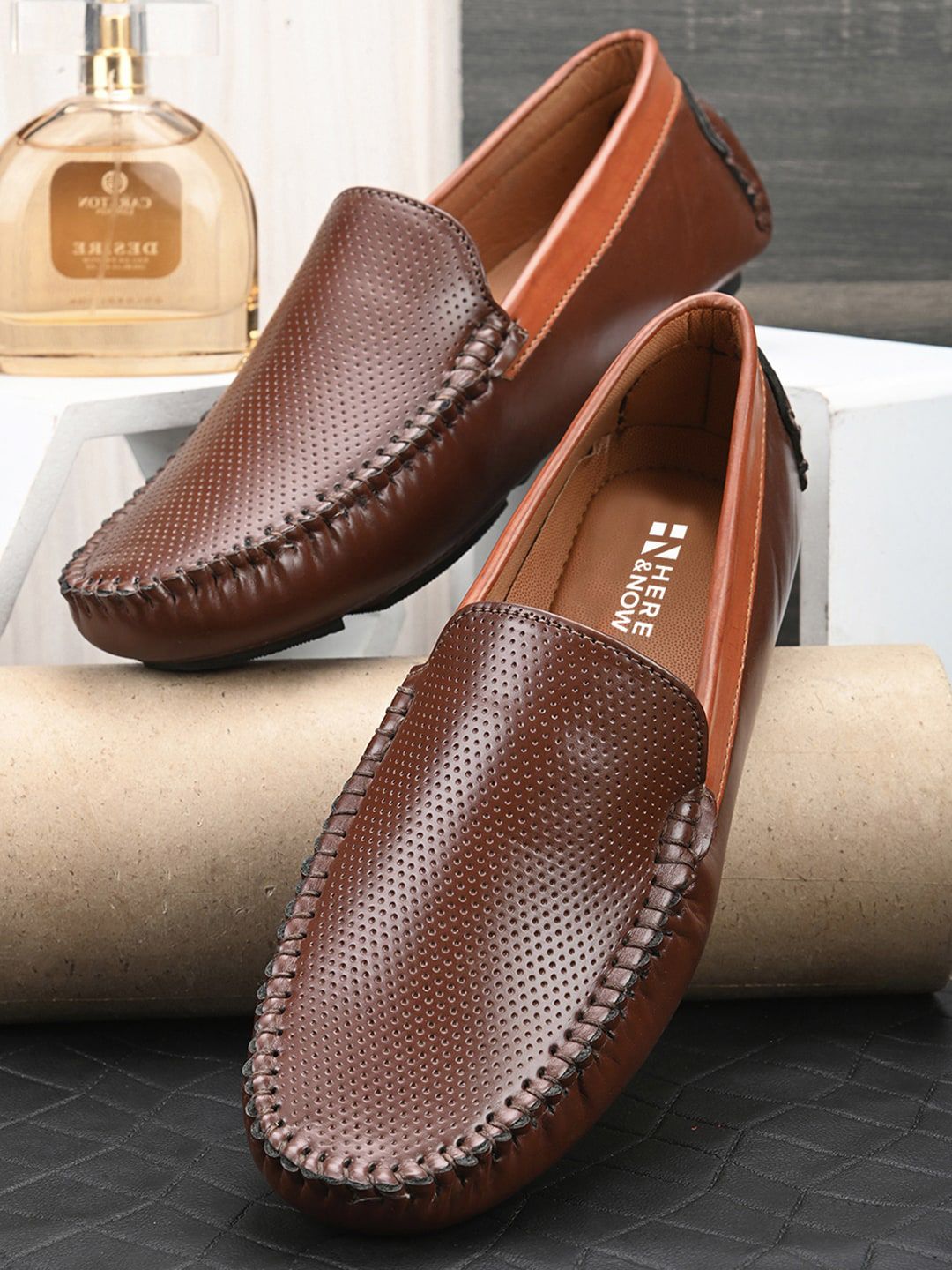 HERE&NOW Men Brown Perforations Loafers