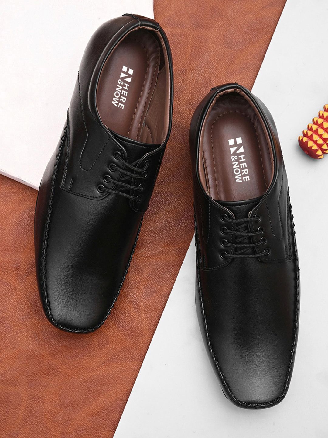 HERE&NOW Men Black Derbys Formal Shoes