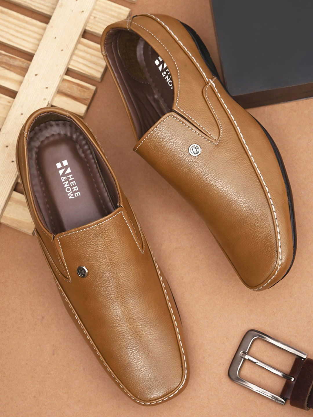 HERE&NOW Men Tan Slip-Ons Loafers Formal Shoes