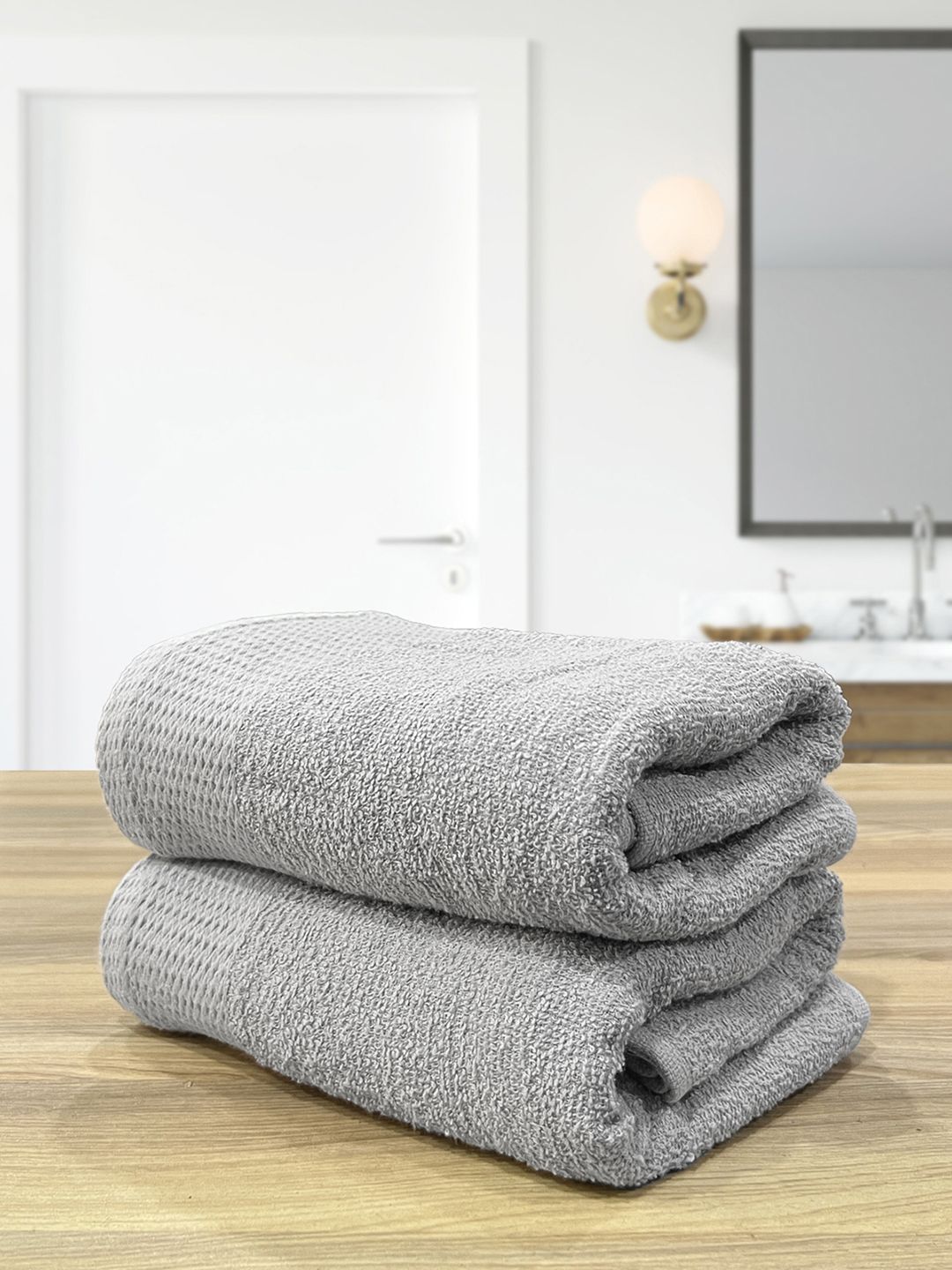 LABHAM 2-Pcs Silver-Coloured 450 GSM Pure Cotton Hand Towels