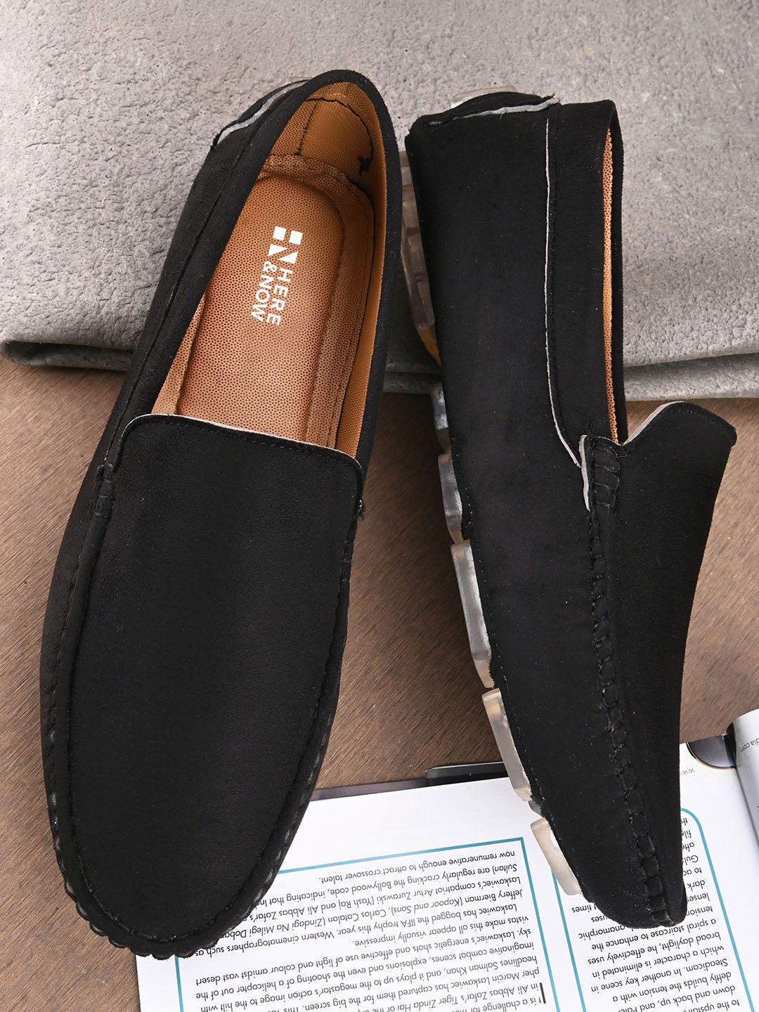 HERE&NOW Men Black Lightweight Slip-On Loafers