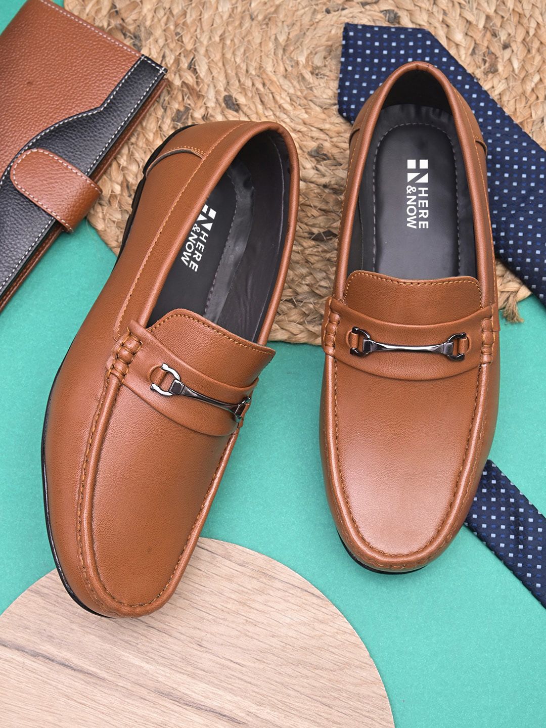 HERE&NOW Men Tan Brown Buckled Formal Loafers