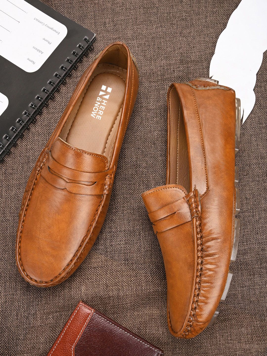 HERE&NOW Men Tan Lightweight Slip-On Loafers