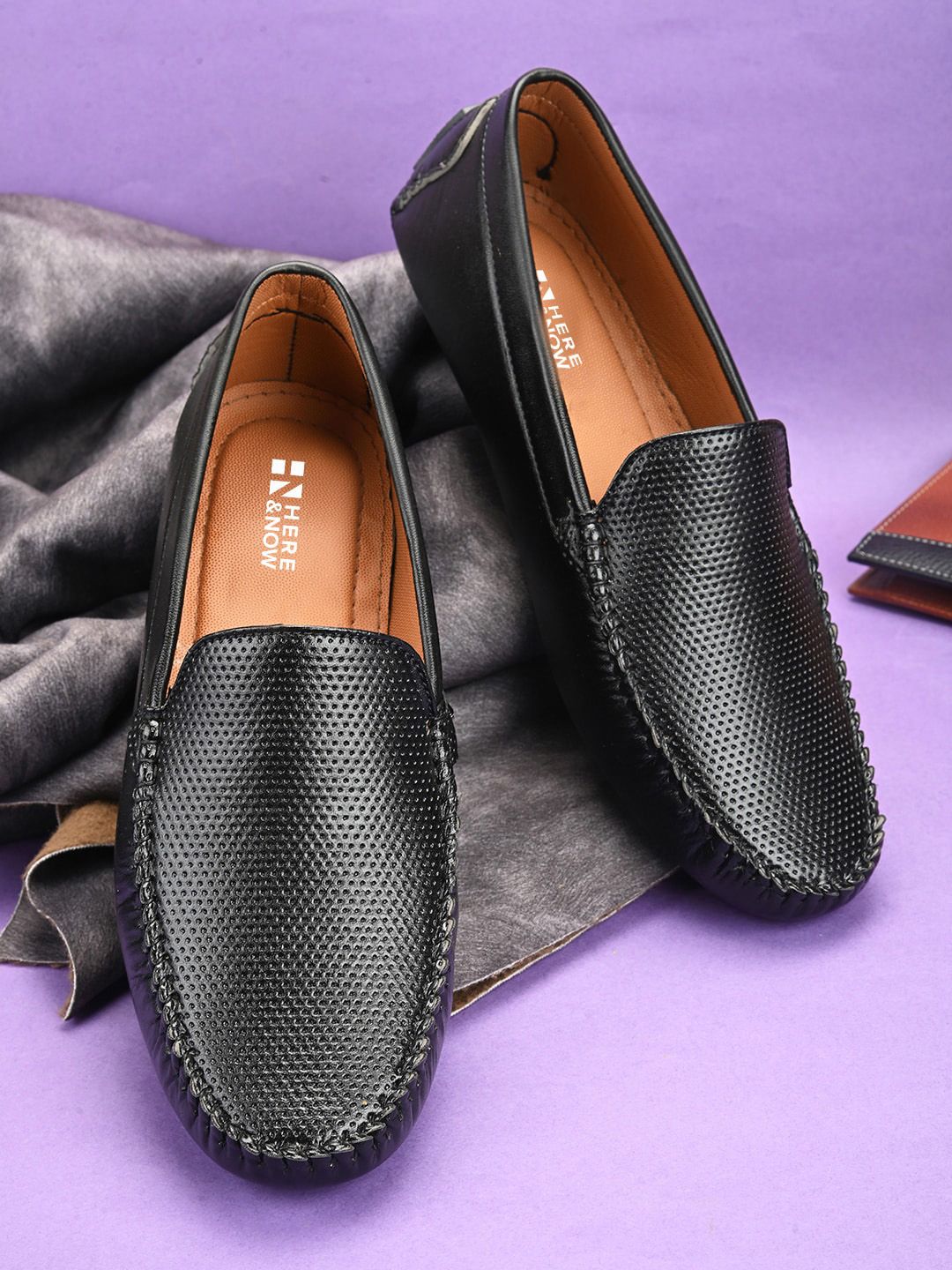 HERE&NOW Men Black Perforations Loafers