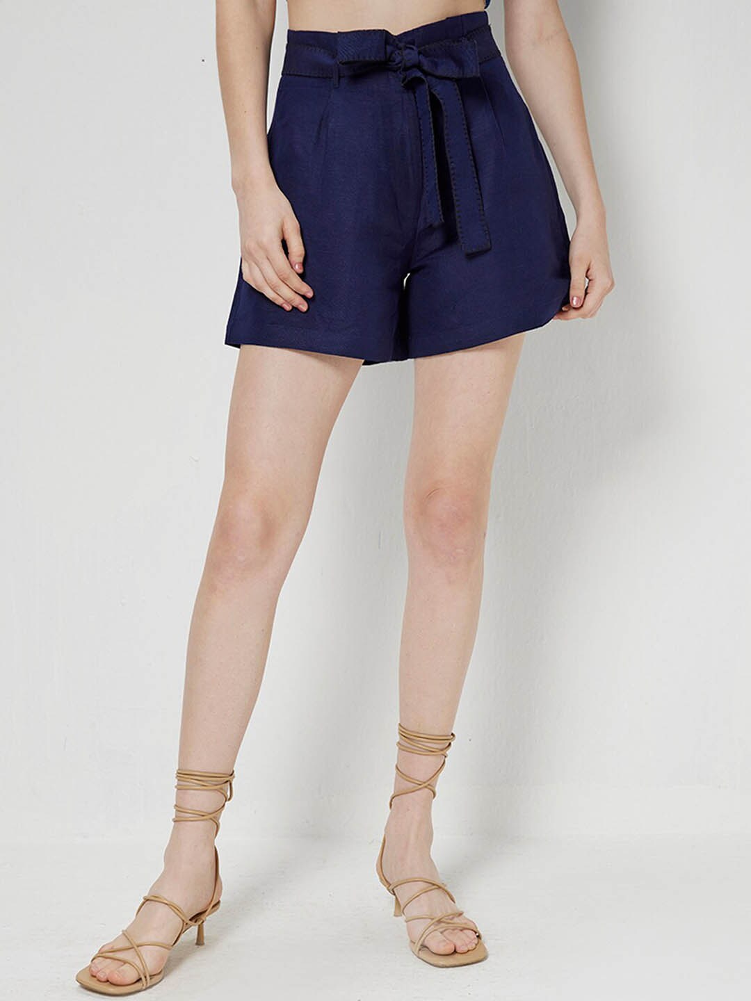 COVER STORY Women Navy Blue High-Rise Shorts Price in India