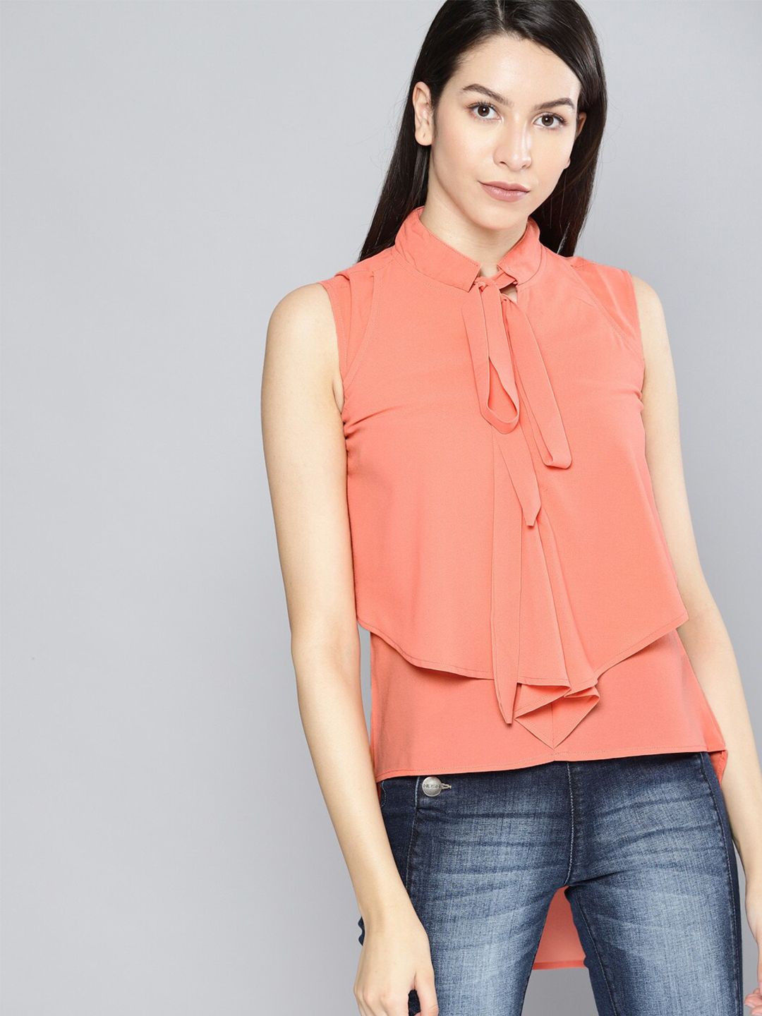 Mast & Harbour Coral Tie-Up Neck Sleeveless Top Price in India