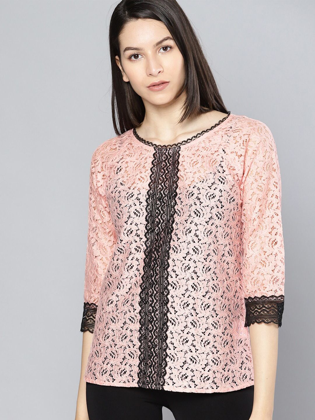 Mast & Harbour Floral Lace Top With Lace Insert Price in India