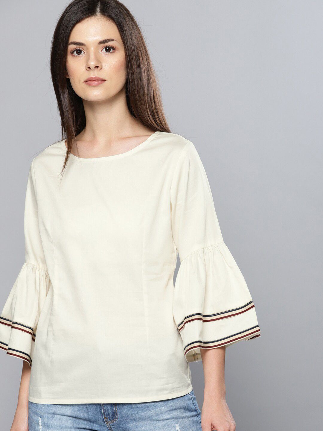 Mast & Harbour Off White Bell Sleeve Regular Top Price in India