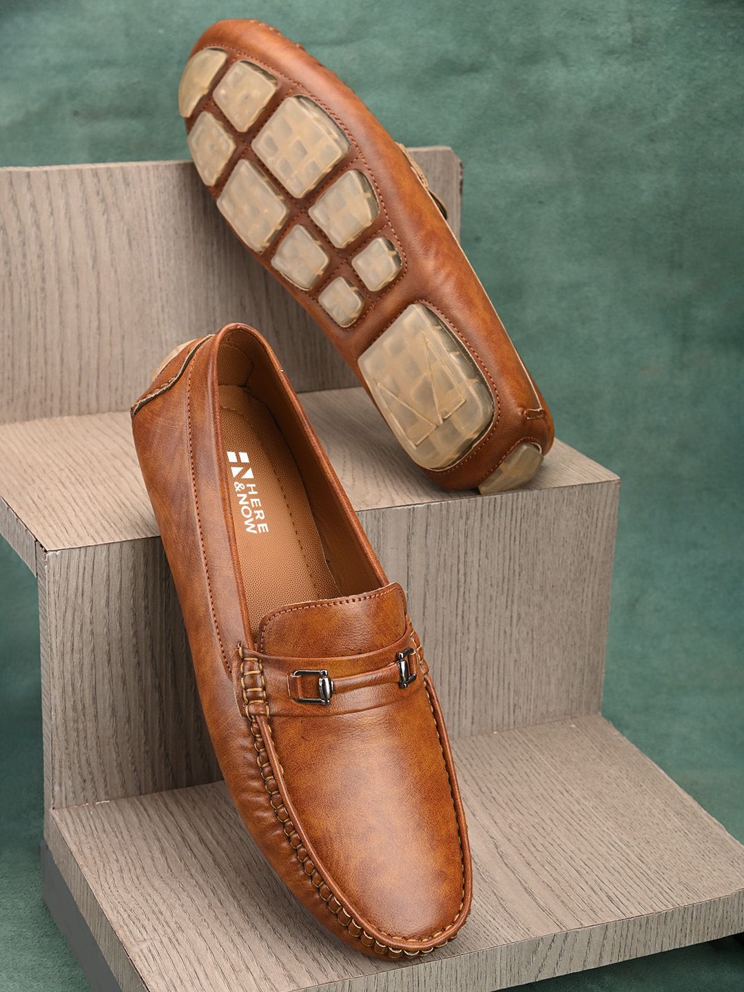 HERE&NOW Men Tan Slip-On Loafers