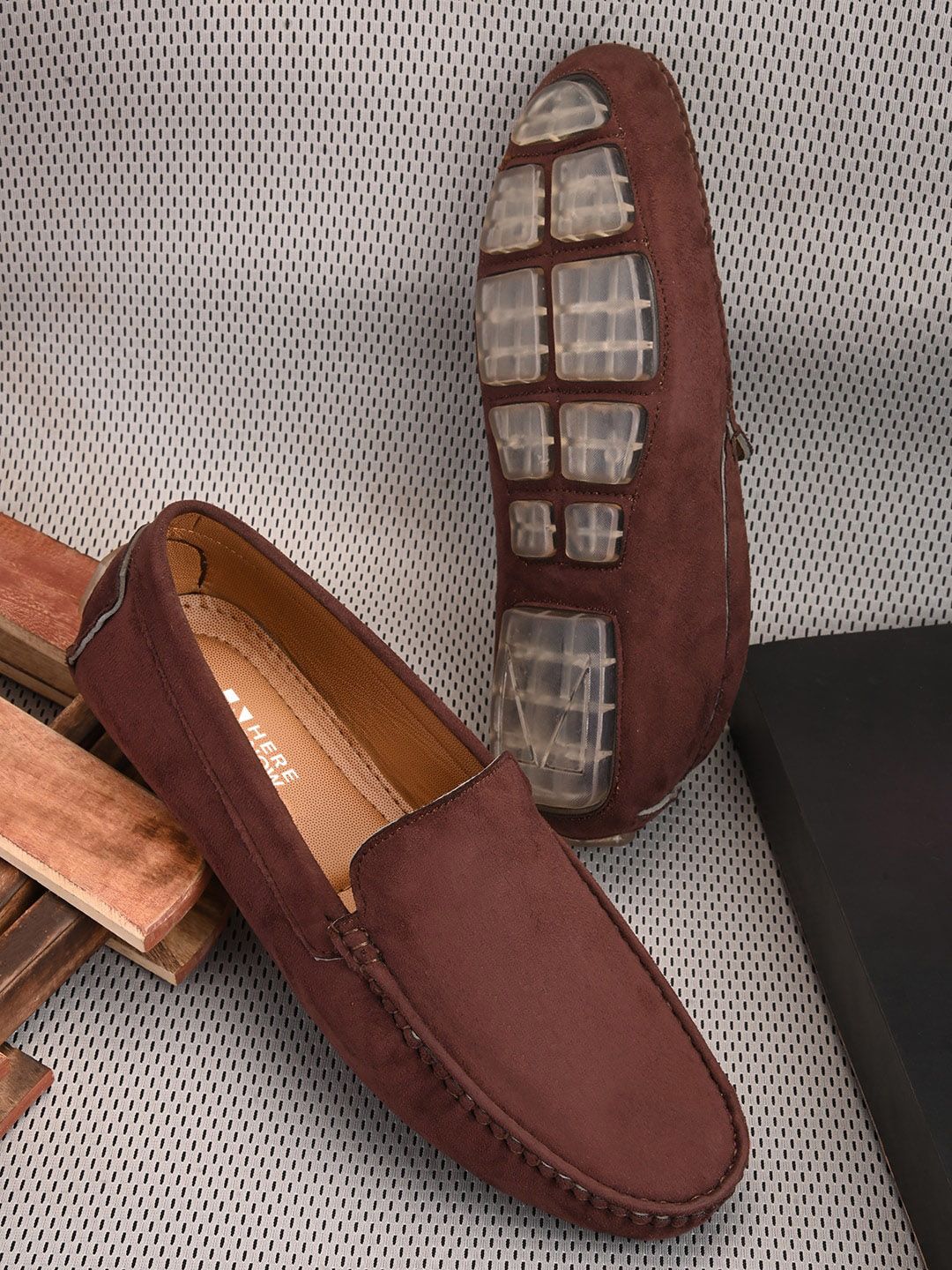 HERE&NOW Men Brown Slip-On Suede Loafers