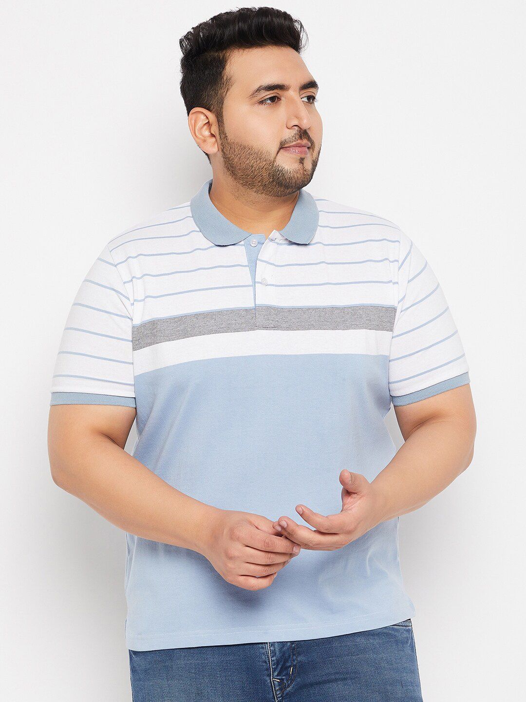 AUSTIVO Men Striped Polo Collar Cotton Casual T-shirt