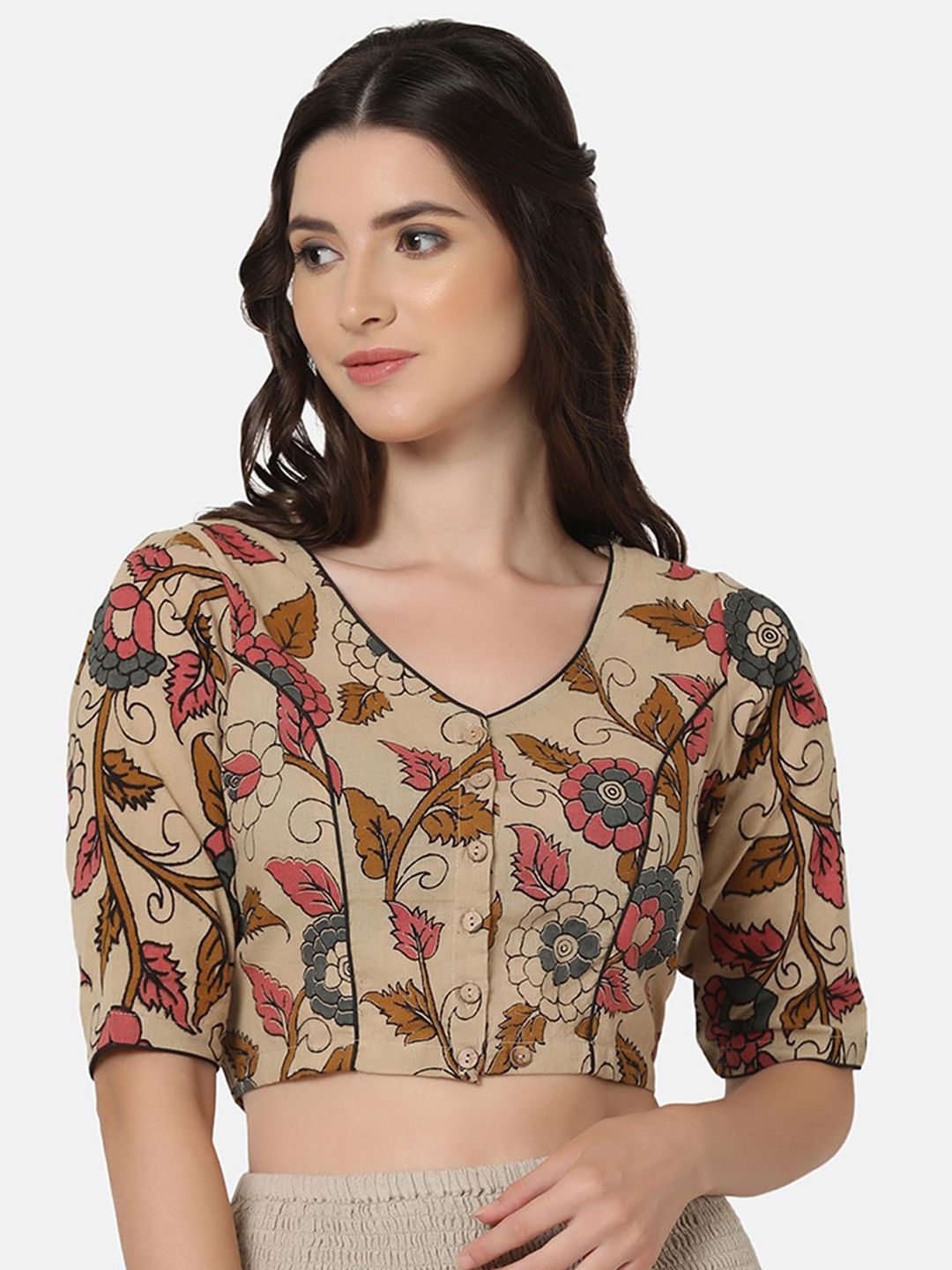 THE WEAVE TRAVELLER Block Printed Non-Padded Without Lining Kalamkari Blouse Price in India