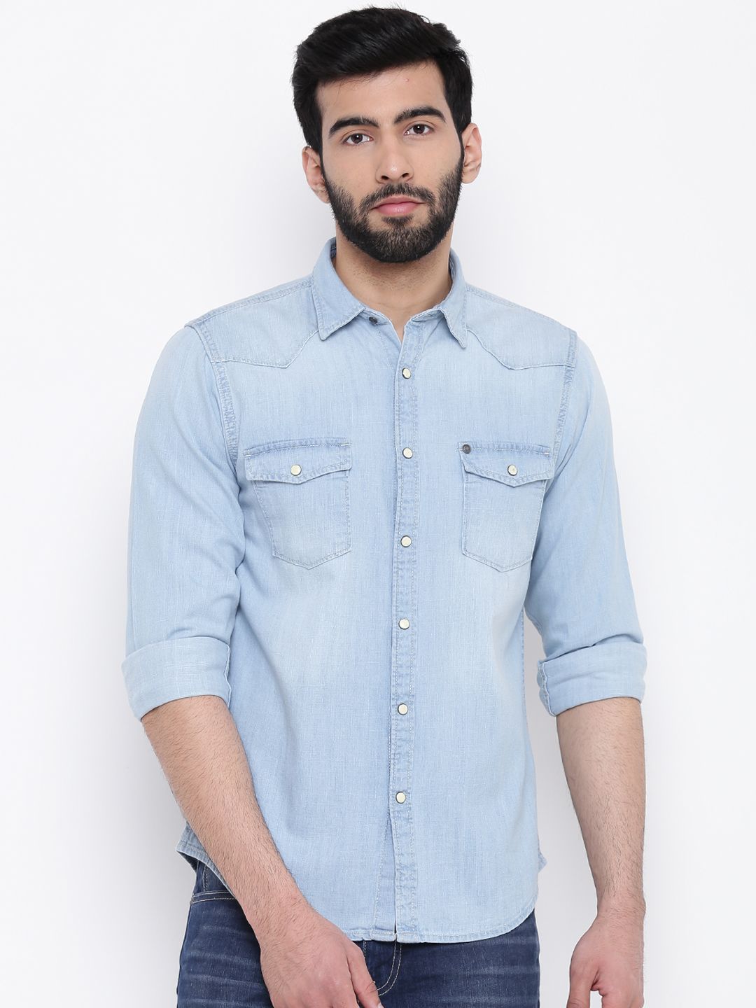 Buy Pepe Jeans Men Blue Washed Denim Shirt - Shirts for Men