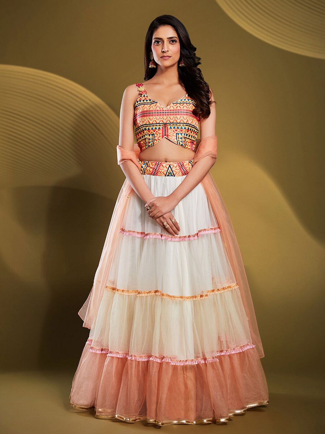 Fusionic mbroidered Semi-Stitched Lehenga & Unstitched Blouse With Dupatta Price in India
