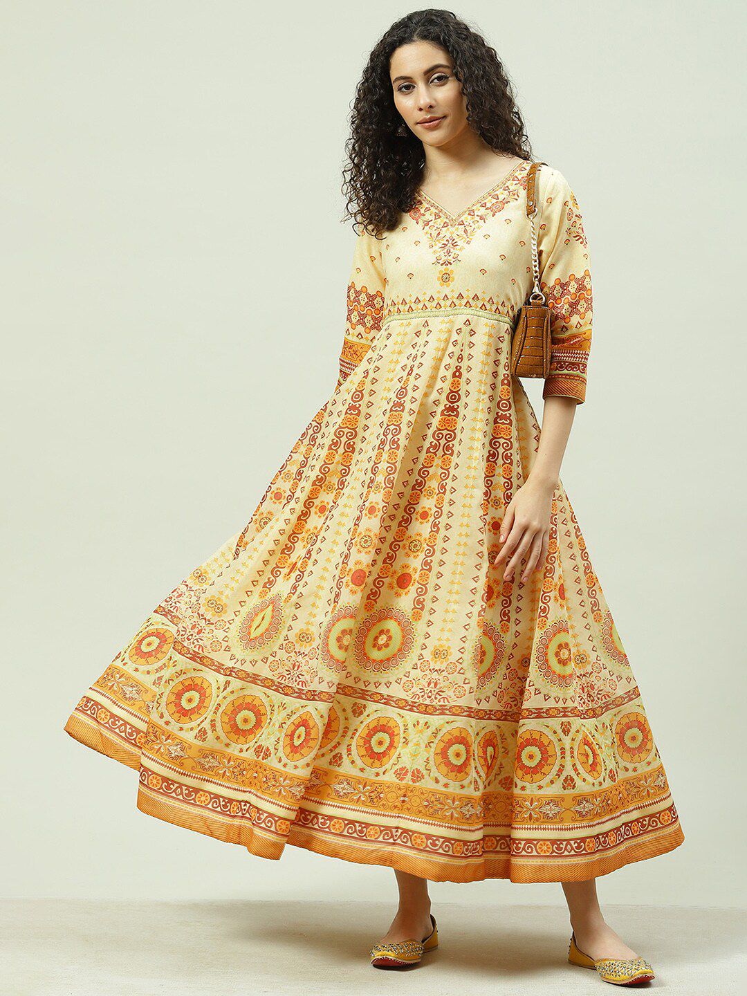 Biba Ethnic Motifs Printed V-Neck Maxi Dress Price in India