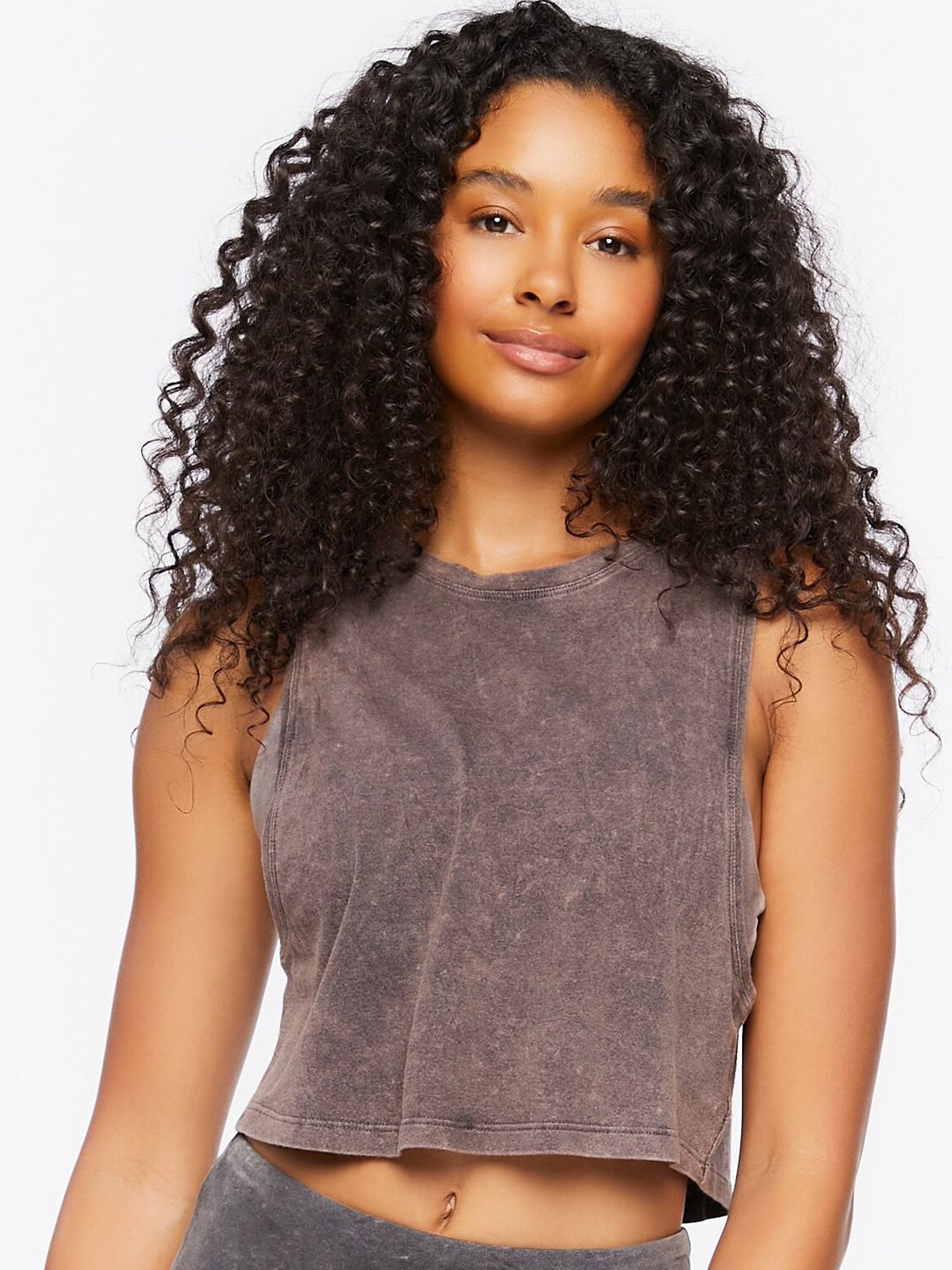 FOREVER 21 Brown Sleeveless Cotton Boxy Crop Top Price in India
