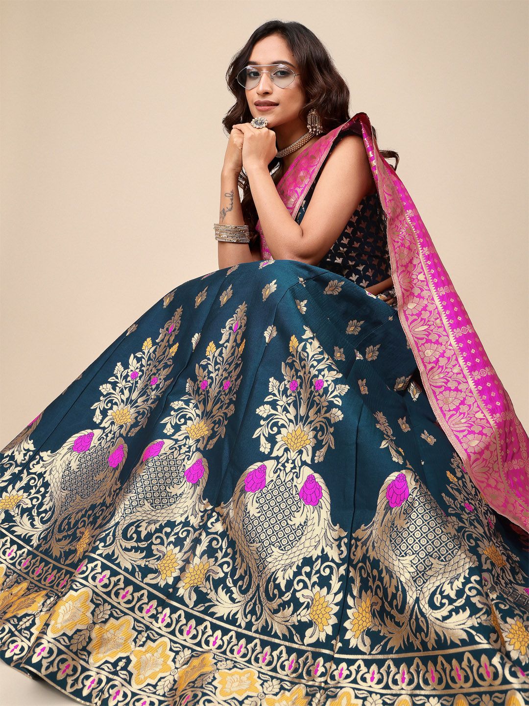 PURVAJA Woven Design Ready to Wear Lehenga & Unstitched Blouse With Dupatta Price in India