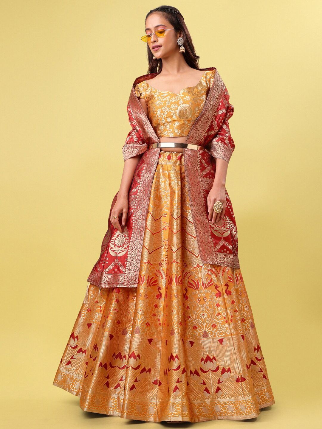 PURVAJA Woven Design Ready to Wear Lehenga & Unstitched Blouse With Dupatta Price in India