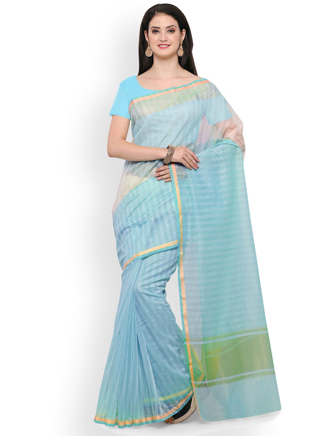 Saree mall Blue Striped Art Silk Saree Price in India