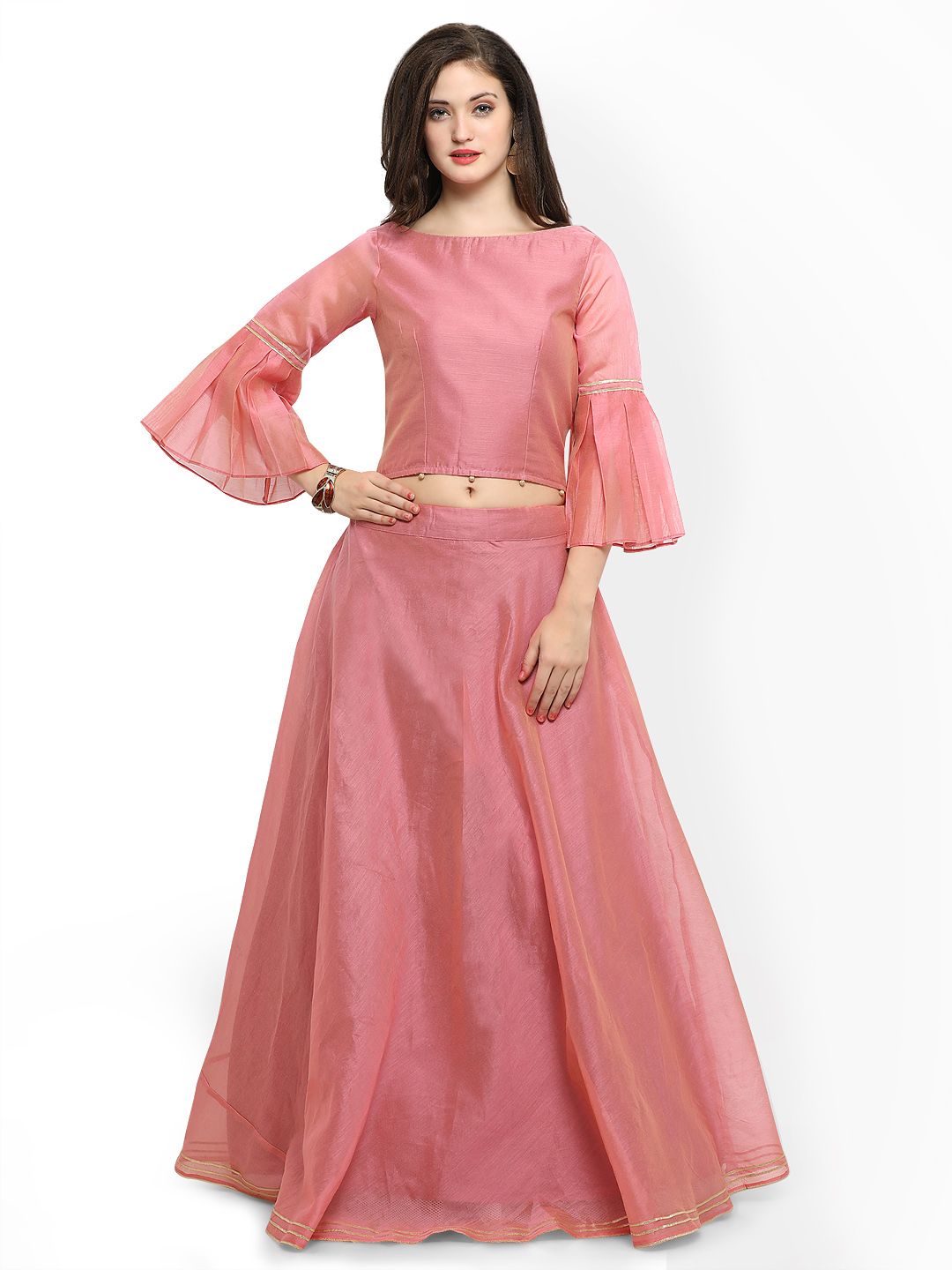 Inddus Pink Semi-Stitched Lehenga Choli