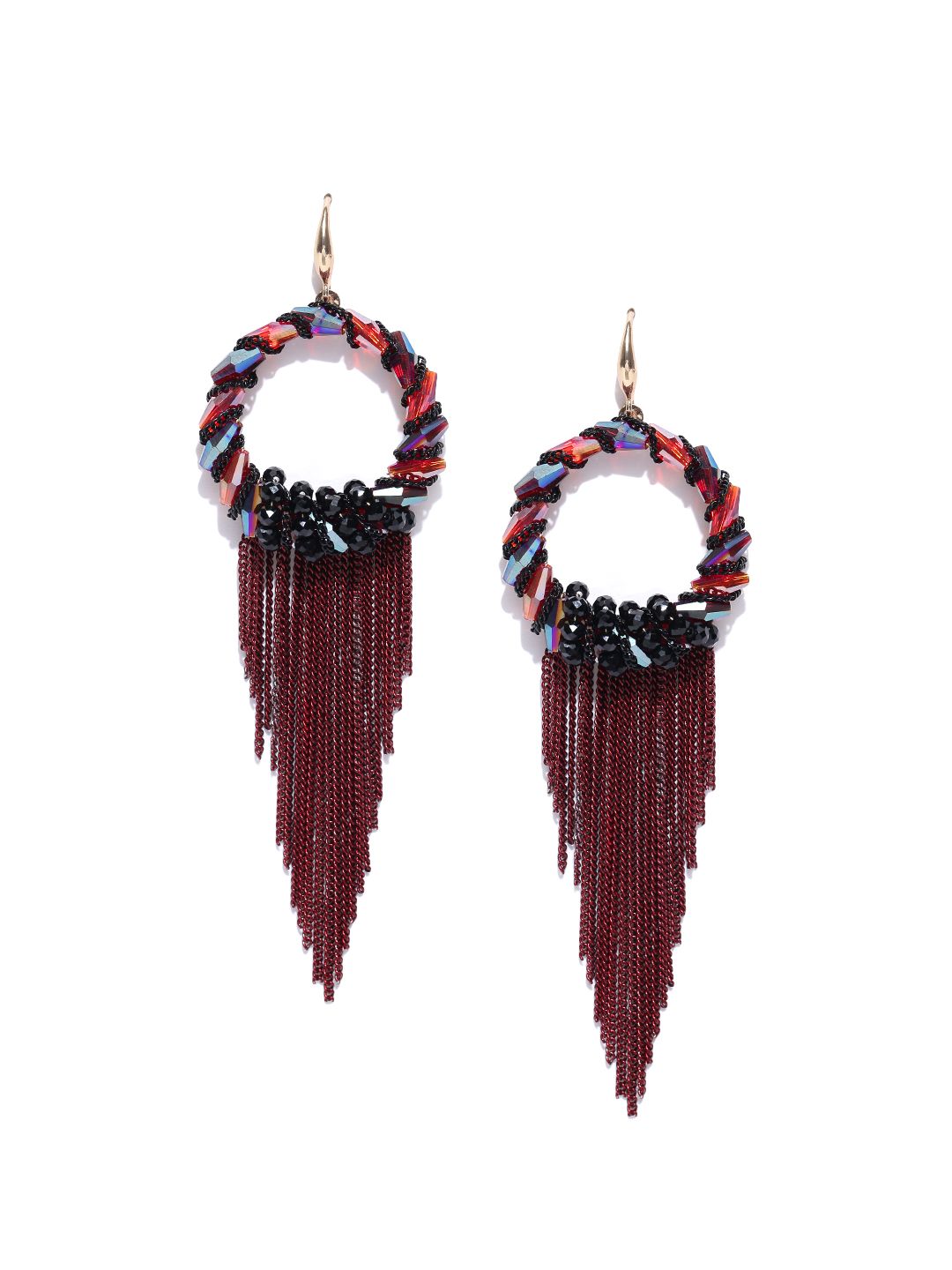 Jewels Galaxy Black & Maroon Gold-Plated Handcrafted Circular Drop Earrings Price in India