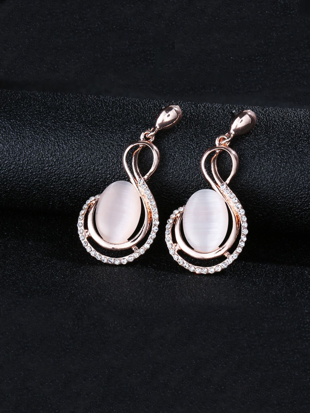 Jewels Galaxy Peach-Coloured Rose Gold-Plated Stone-Studded Handcrafted Drop Earrings Price in India