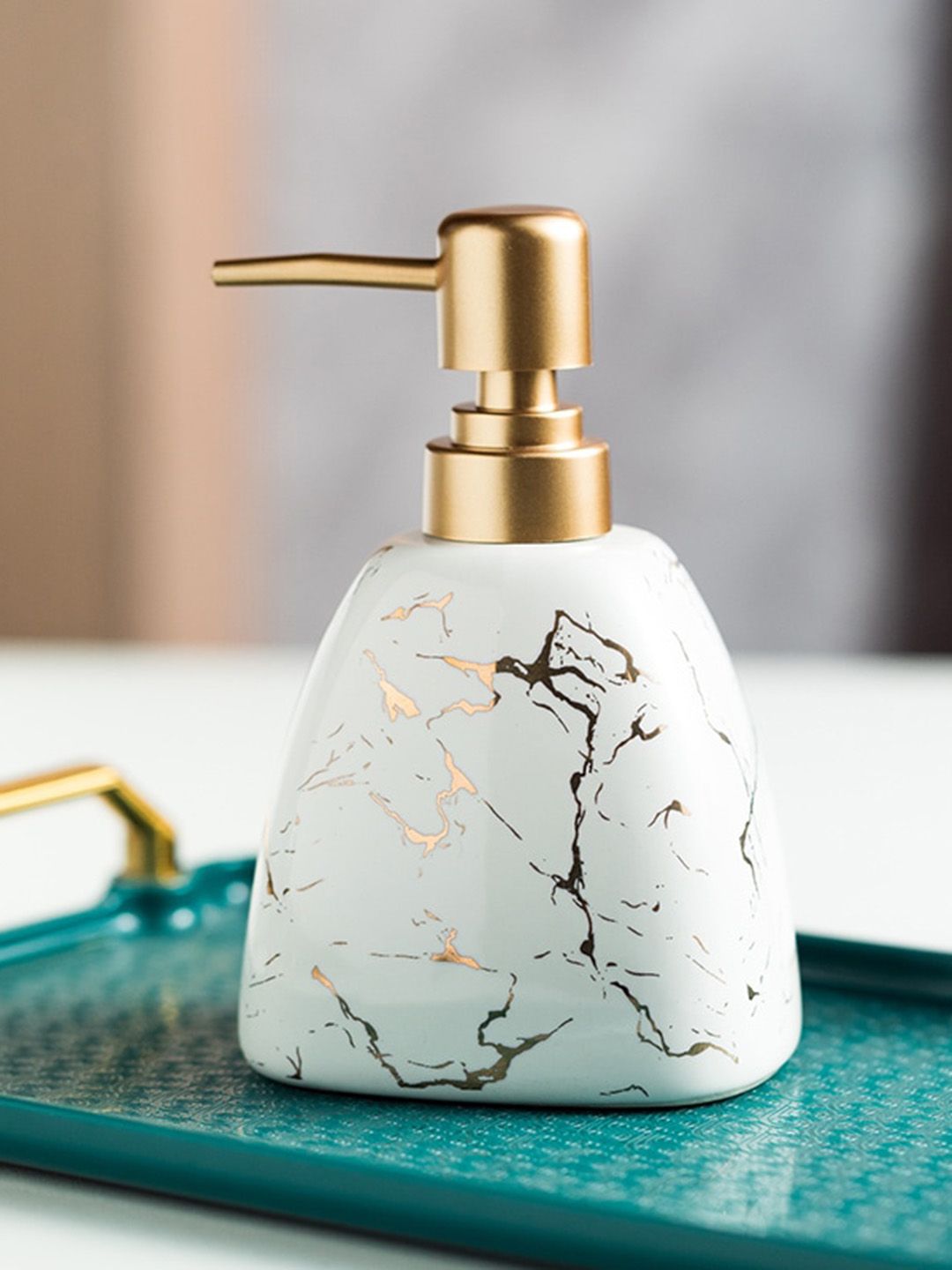 FabSeasons White Printed Ceramic Soap Dispenser